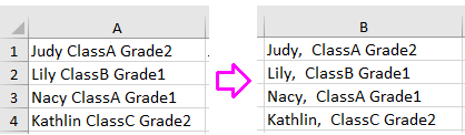 how to add comma after first word in each cell when to add a comma