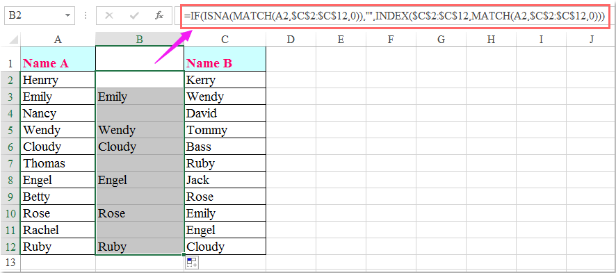 in align two values excel columns matching align or How to values matching two columns duplicates in