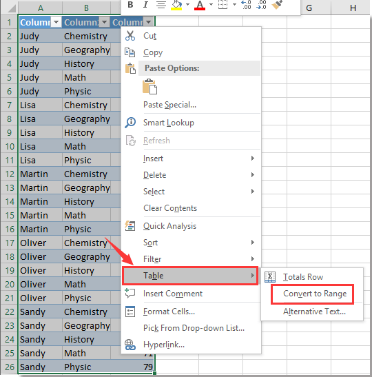 doc array table to list 6