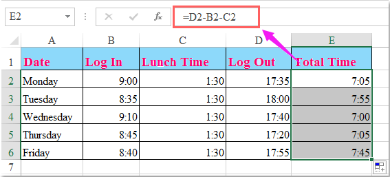 ms excel time minus minutes