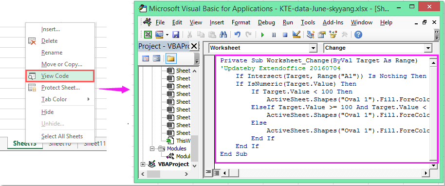 on based cell name vba value worksheet in cell color change on Excel? based shape to value How