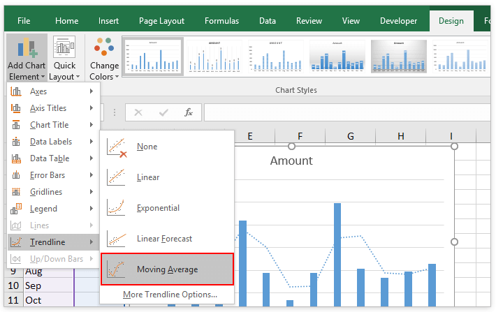 how to add moving average line in an excel chart add trendline to excel chart