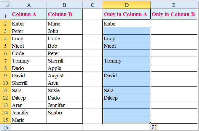 compare two list