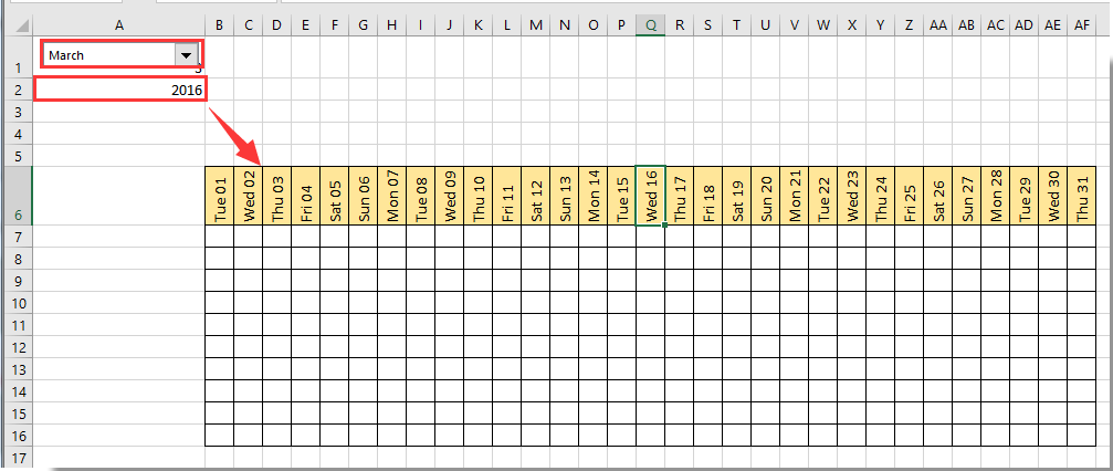 create calendar in excel
