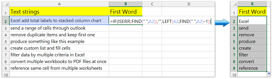 1st excel to how word in extract / last string How extract nth text word from in / first to