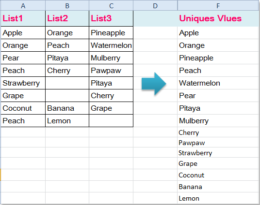 in values unique to excel extract how in How from to multiple extract values Excel? columns unique