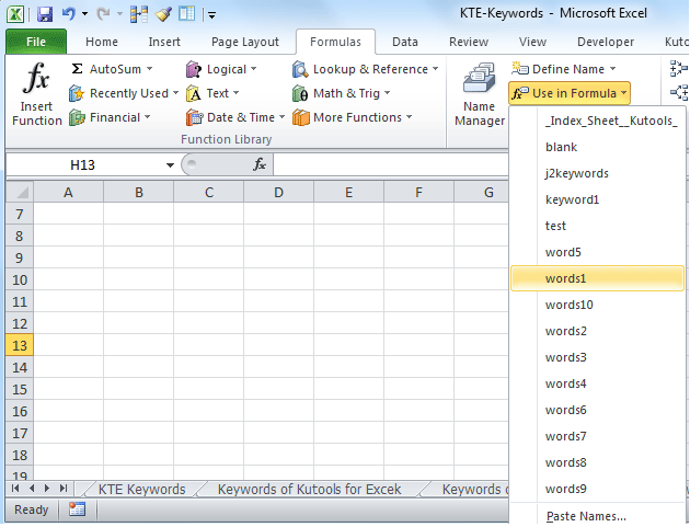 ms excel formulas list