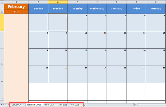 excel monthly calendar 2015