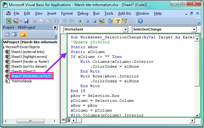 How to auto-highlight row and column of active cell in Excel?