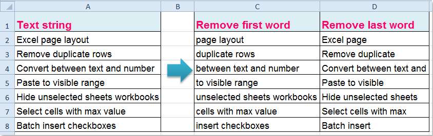 how excel to 1st word extract in cell? string word from last first How / remove text in to