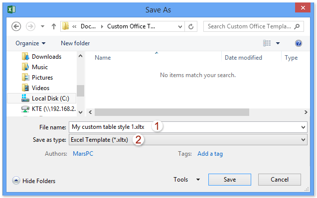 table style template