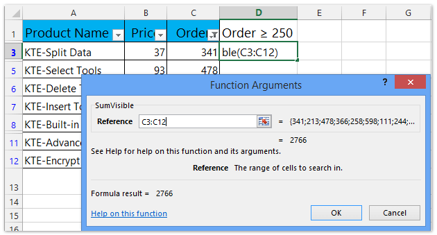How to sum only filtered or visible cells in Excel?
