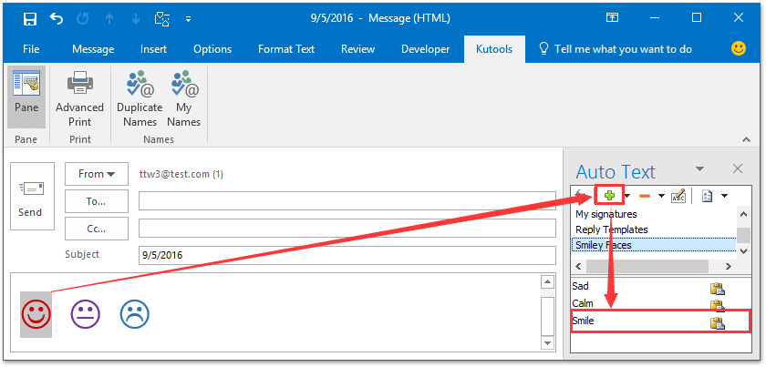 How to insert smiley faces in Outlook email message?