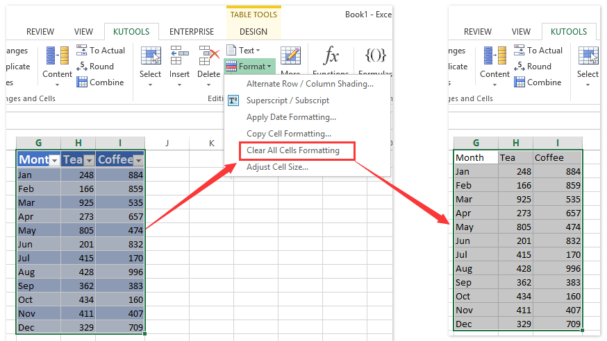 format remove chart table without How losing table clear style formatting to