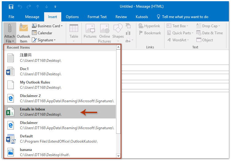 How To Attach Recent Documents Items In An Email In Outlook? 5D6