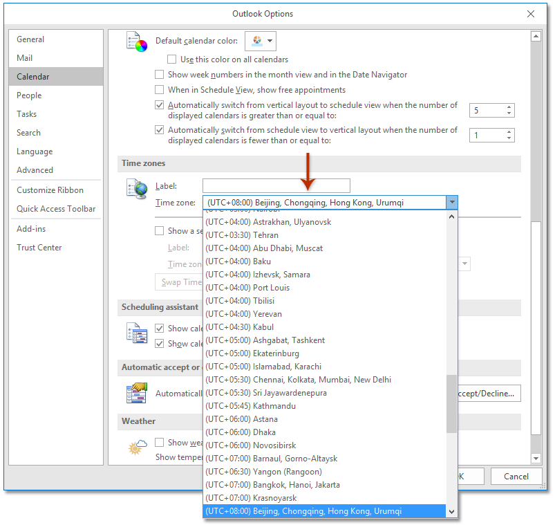 How to change time zones in Outlook calendar?