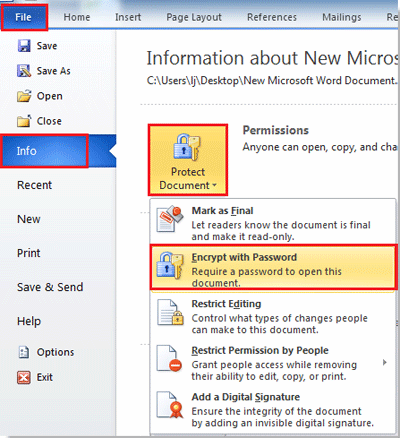 how to encrypt a word document
