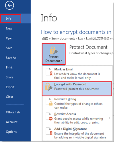 how to encrypt a word document