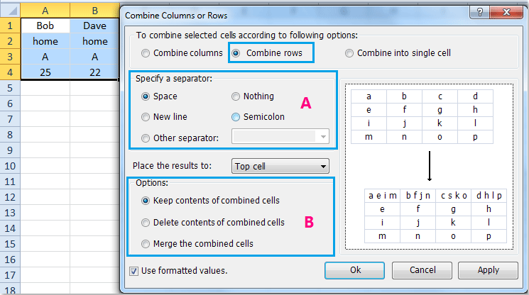 Quickly combine (merge) multiple columns or rows in Excel